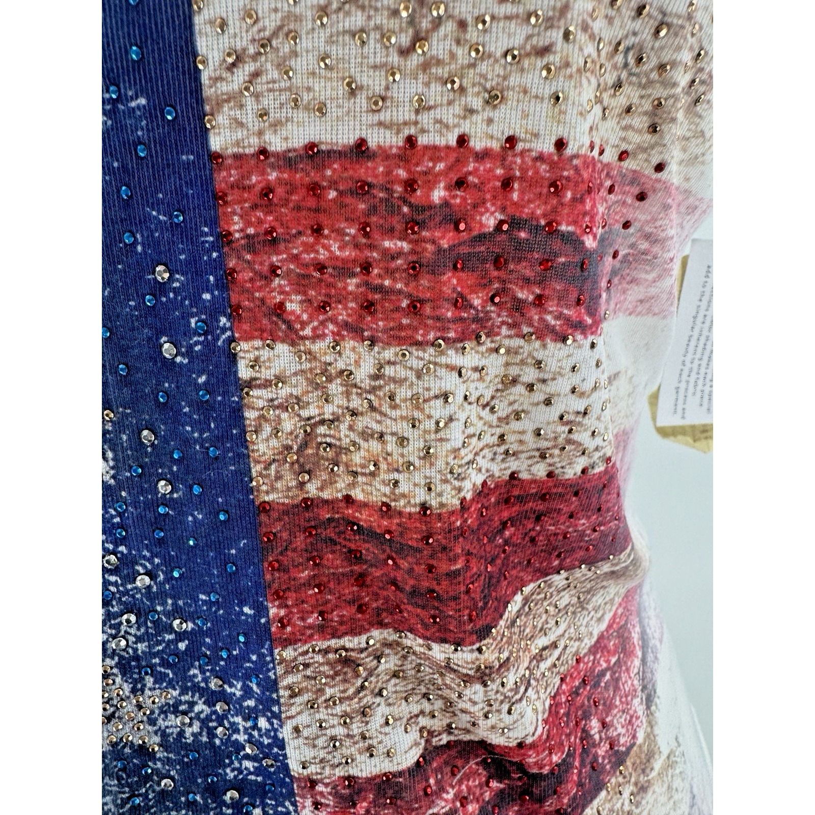Y2k American Flag Top Medium Deadstock Shirt Rhinestone Red White Blue Bling — image 6 of 8